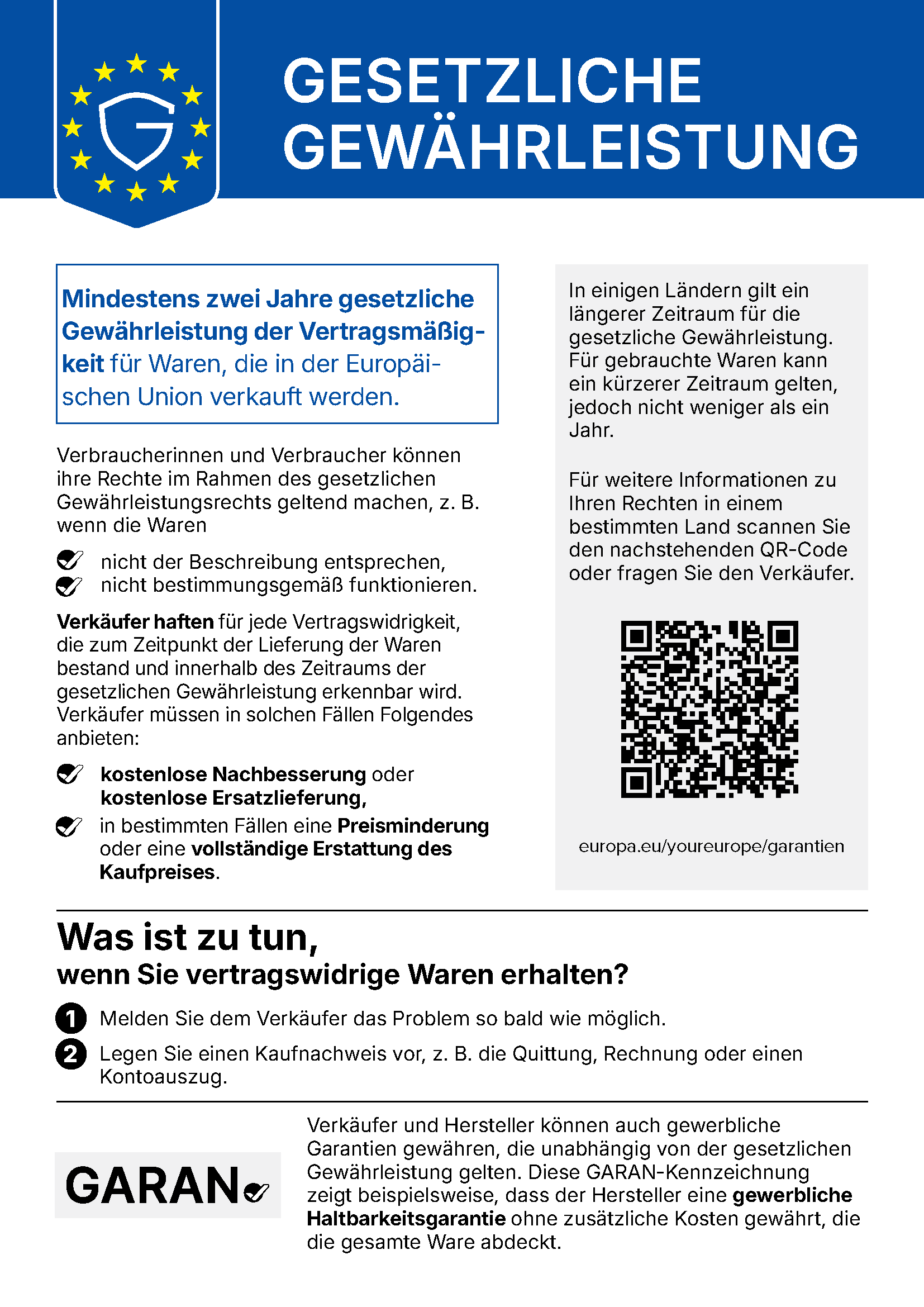 EU-Hinweis zu den gesetzlichen Gewährleistungsrechten